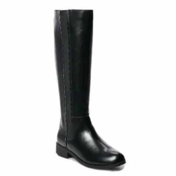 LC LAUREN CONRAD MOLASSES BLACK KNEE HIGH HEELED BOOT LADIES 7 WIDE CALF NIB - Picture 1 of 16
